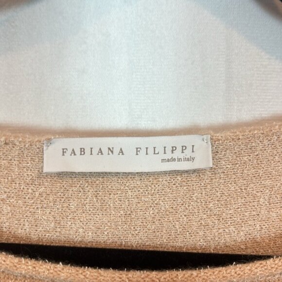 Fabiana Filippi cashmere cotton blend pink ostrich feather hem sweater sz Large - Picture 6 of 13